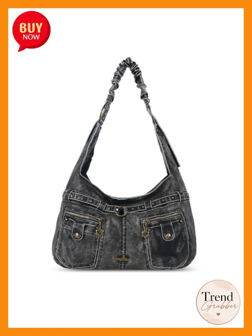 Large Hobo Shoulder Bag Vegan Leather Multi-Pocket Tote with Studs
